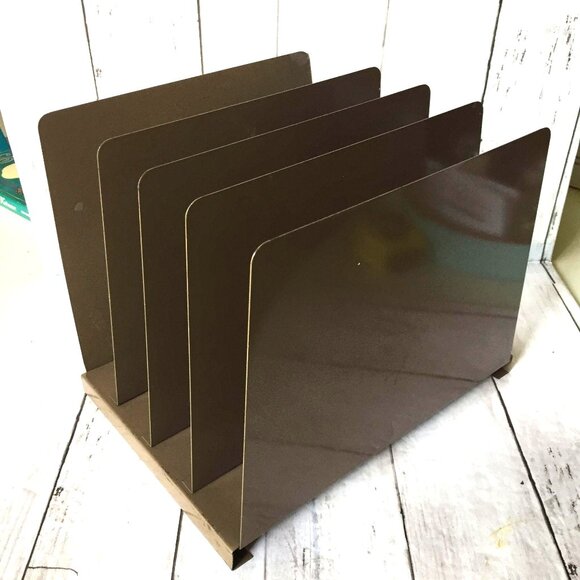 Vintage Tan Steel File Holder for Desk Industrial Look Retro MCM Metal - Picture 2 of 4